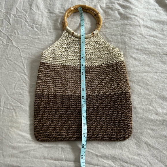Source Unknown Brown and Cream Tote with Bamboo Handle - Picture 4 of 5